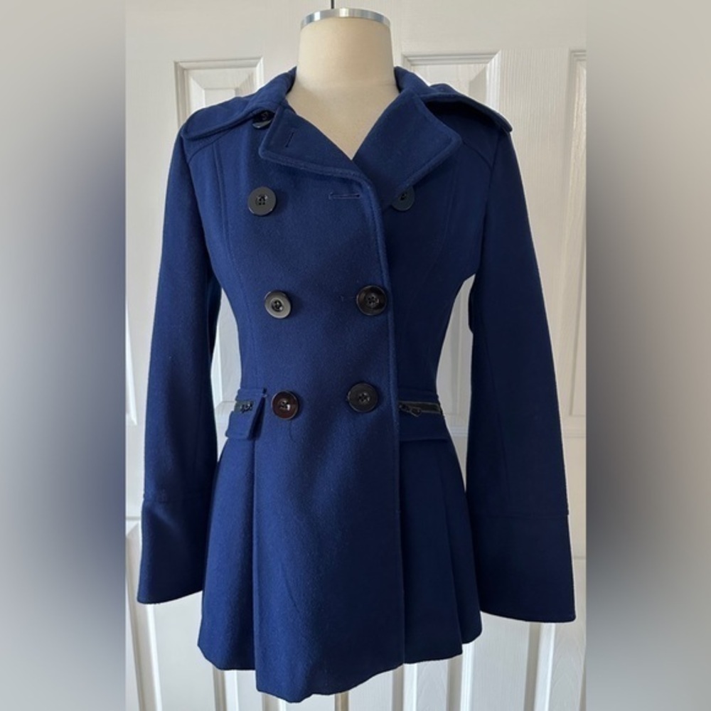 MODA International Vintage Navy Military Style Wool Blend Peacoat – Size Small